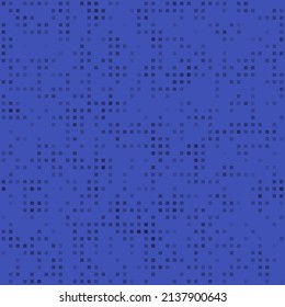 Abstract seamless geometric pattern. Mosaic background of black squares. Evenly spaced small shapes of different color. Vector illustration on indigo background
