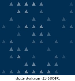 Abstract seamless geometric pattern. Mosaic background of white triangles. Evenly spaced big shapes of different color. Vector illustration on dark blue background
