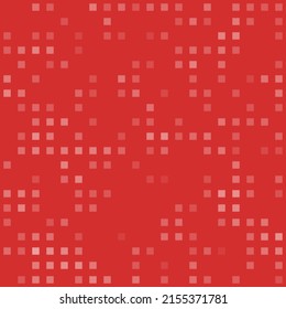 Abstract seamless geometric pattern. Mosaic background of white squares. Evenly spaced  shapes of different color. Vector illustration on red background