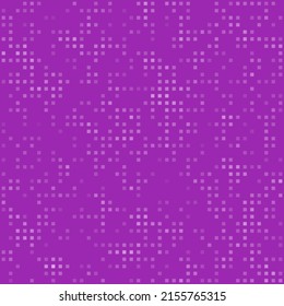 Abstract seamless geometric pattern. Mosaic background of white squares. Evenly spaced small shapes of different color. Vector illustration on purple background