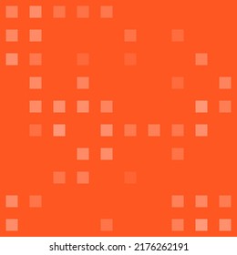 Abstract seamless geometric pattern. Mosaic background of white squares. Evenly spaced big shapes of different color. Vector illustration on deep orange background