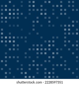 Abstract seamless geometric pattern. Mosaic background of white squares. Evenly spaced  shapes of different color. Vector illustration on dark blue background