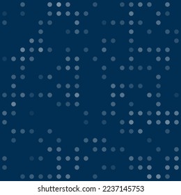 Resumen de un patrón geométrico sin fisuras. Fondo mosaico de círculos blancos. Formas de diferente color a cada punto. Ilustración del vector sobre fondo azul oscuro