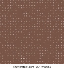 Abstract seamless geometric pattern. Mosaic background of white circles. Evenly spaced small shapes of different color. Vector illustration on brown background