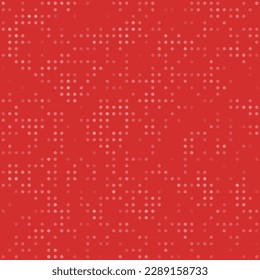 Abstract seamless geometric pattern. Mosaic background of white circles. Evenly spaced small shapes of different color. Vector illustration on red background
