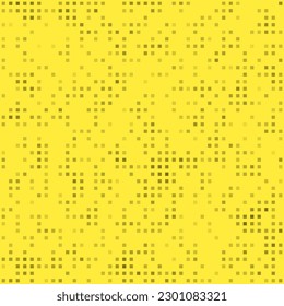 Abstract seamless geometric pattern. Mosaic background of black squares. Evenly spaced small shapes of different color. Vector illustration on yellow background