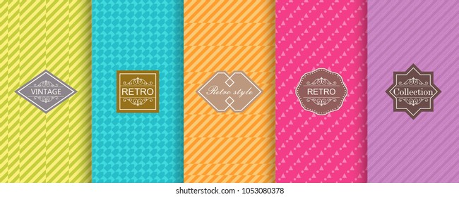 Abstract seamless geometric pattern on vibrant background. Set of Cute bright seamless patterns with frames. Vector illustration bright design