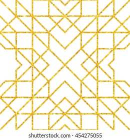 Abstract seamless geometric pattern on golden glittering texture. Mosaic seamless pattern. Arabic ornament. Oriental style. Retro style. Glamour pattern in Gatsby style. Editable vector illustration
