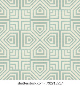Abstract seamless geometric pattern on texture background in turquoise and beige. Endless pattern can be used for ceramic tile, wallpaper, linoleum, textile, web page background