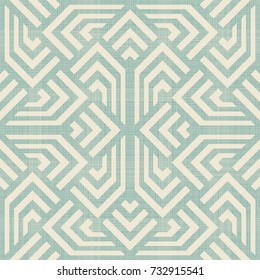 Abstract seamless geometric pattern on texture background in turquoise and beige. Endless pattern can be used for ceramic tile, wallpaper, linoleum, textile, web page background