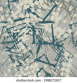Resumen de un patrón geométrico sin fisuras para la impresión en tela, papel envolvente. El fondo gris es repetitivo y multicolor. Papel de escritorio divertido para textiles. Plantilla creativa para el estilo de moda
