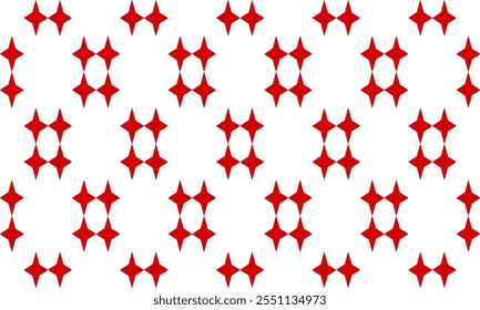 Abstract Seamless geometric pattern with red stars on white background. diamond and star Vector illustration, repeat star pattern design for fabric printing repeat pattern, checkerboard, chessboard