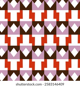 Abstract Seamless Geometric pattern. Red Colorful diamond shape geomatrical editable pattern. Design for fashion , fabric, textile, wallpaper, cover, web , wrapping and all prints on White background.