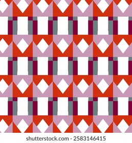 Abstract Seamless Geometric pattern. Red Colorful diamond shape geomatrical editable pattern. Design for fashion , fabric, textile, wallpaper, cover, web , wrapping and all prints on White background.