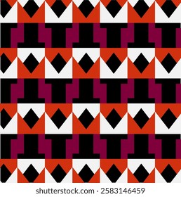 Abstract Seamless Geometric pattern. Red Colorful diamond shape geometrical editable pattern. Design for fashion , fabric, textile, wallpaper, cover, web , wrapping and all prints on color background.