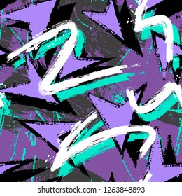 Abstract seamless geometric pattern. Repeated backdrop for boys, guys, sport, textile. Chaotic grunge background with white, texture and directing arrow.Creative Original design.