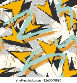 Abstract seamless geometric pattern. Repeated backdrop for boys, guys, sport, textile. Chaotic grunge background with white, texture and directing arrow.Creative Original design.