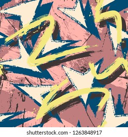 Abstract seamless geometric pattern. Repeated backdrop for boys, guys, sport, textile. Chaotic grunge background with white, texture and directing arrow.Creative Original design.