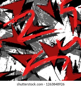 Abstract seamless geometric pattern. Repeated backdrop for boys, guys, sport, textile. Chaotic grunge background with white, texture and directing arrow.Creative Original design.