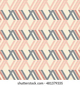 Abstract seamless geometric pattern of rhomboid shapes with stylish striped lines in pleasant color palette. Vector illustration for modern design