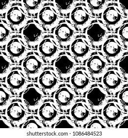 Abstract seamless geometric pattern with rounds. Circle repeated backdrop. Grunge textured wallpaper. Across silhouette shape.  traditional ornament. 