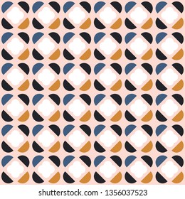 Abstract seamless geometric pattern with semicircles and clover shape in scandinavian style. Vector tile print.