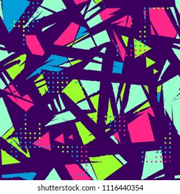 Abstract seamless geometric pattern with separated elements by line. Grunge repeat background. triangles, dots and squares repeated backdrop for girl, textile, clothes, wrapping paper