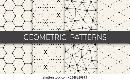 Abstract seamless geometric pattern set. Simple black and white background pattern design. Vector illustration.