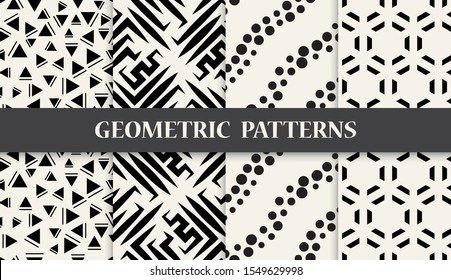 Abstract seamless geometric pattern set. Simple black and white background pattern design. Vector illustration.