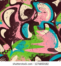 Abstract seamless geometric pattern with shabby elements. Grunge urban repeated backdrop for girls, sport clothes, wrapping paper.
