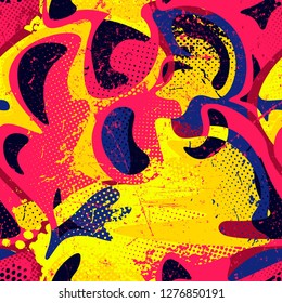 Abstract seamless geometric pattern with shabby elements. Grunge urban repeated backdrop for girls, sport clothes, wrapping paper.