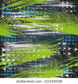 Abstract seamless geometric pattern with geometric shapes, dots, colorful spray paint ink. Grunge urban pattern.
