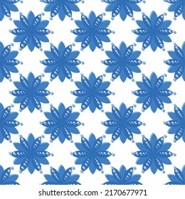 Abstract seamless geometric pattern with Simple flower white background snowflakes,blue Mosaic,tile,textile,Batik Indonesia,ethnic ornament vintage creative blue theme Flower 3D pattern with 3D dots .