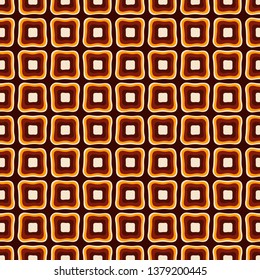 Abstract seamless geometric pattern of smooth squares on dark brown background. Aboriginal style. Doodle sketch style. Fashion pattern, simple graphic print. Vector color illustration.