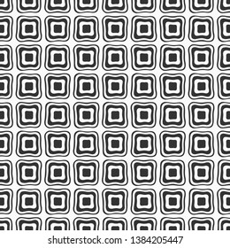 Abstract seamless geometric pattern of smooth squares isolated on white background. Aboriginal style. Doodle sketch style. Fashion pattern, simple graphic print. Vector monochrome illustration.