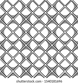 Abstract seamless geometric pattern with square elements. Simple black and white linear mosaic texture. Vector