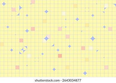 Abstract seamless geometric pattern with stars and grid. Bauhaus style illustration. Warm pastel colors. Aesthetic minimalist background. Vector

