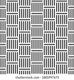 Abstract seamless geometric pattern with stripes lattice. Repeating geometric ornament with vertical black bands. Vector monochrome background.