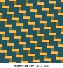 Abstract seamless geometric pattern of tiles in the form of stairs. Murky blue, orange and marsh colors. Vector illustration