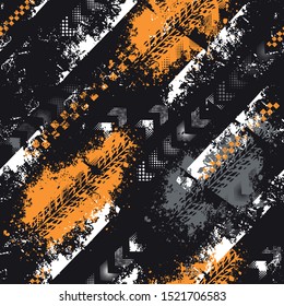 Abstract seamless geometric pattern. Tire tracks repeated backdrop for boy, sport textile clothes, wrapping paper. Monochrome background