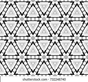 Abstract seamless geometric pattern with triangle in black, white tones. Vector illustration. For design, wallpaper, print
