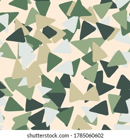 Abstract seamless geometric pattern with triangles shapes in camouflage style. Decorative backdrop for fabric design, textile print, wrapping, cover. Vector illustration.
