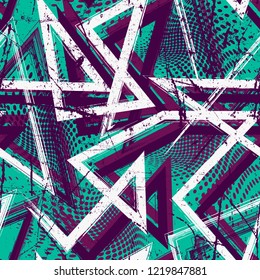 Abstract seamless geometric pattern with urban elements drops, grunge line, dots. Grunge texture background. Wallpaper for boys, girls. Creative original repeated backdrop