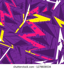 Abstract seamless geometric pattern with urban elements, scuffed, drops, sprays, triangles, spray paint. Creative original repeated backdrop