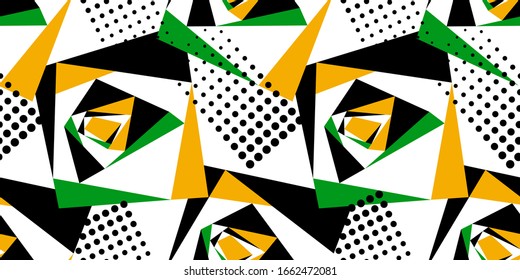 Patrón geométrico abstracto. fondo repitiendo urbano para papel textil, envolver. Cuadrados, triángulos, puntos en colores brillantes contrastantes.