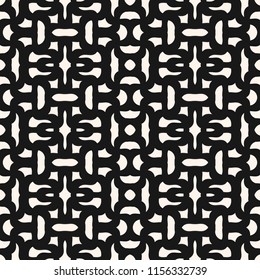 Abstract seamless geometric pattern. Vector monochrome background with curved shapes, tangled lines, mesh, fabric, weave, lattice. Vector repeating tile texture. Black and white design for decoration