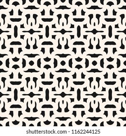 Abstract seamless geometric pattern. Vector monochrome background with curved shapes, mesh, weave, repeat tiles. Black and white graphic texture. Design for decor, fabric, textile, print, embossing