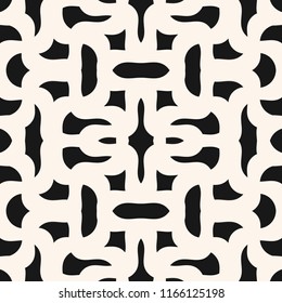 Abstract seamless geometric pattern. Vector monochrome background with curved shapes, mesh, weave, repeat tiles. Black and white texture. Design for decoration, prints, fabric, furniture, clothing