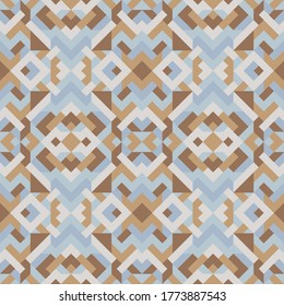 Abstract seamless geometric pattern in vector. Simple colorful texture. Background in white, blue and brown colors