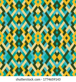 Abstract seamless geometric pattern in vector. Simple bright texture. Summer backdrop. Background in yellow and blue colors